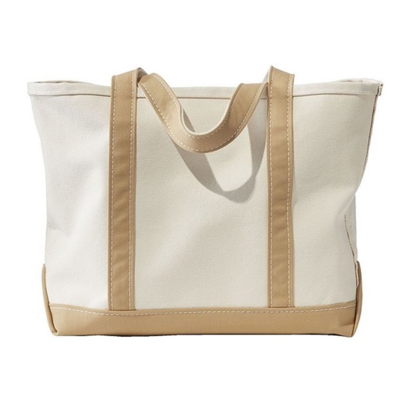 LL Bean XL Boat Tote Bag Long Handles Canyon Khaki - Picture 3 of 9